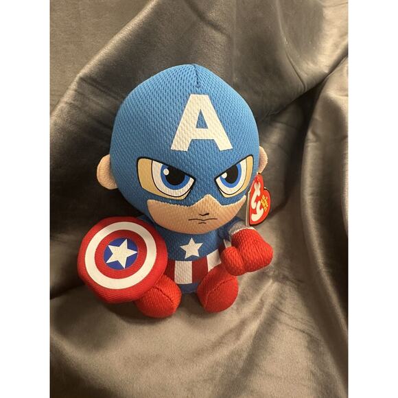 Ty Beanie Baby - CAPTAIN AMERICA (Marvel) 6" NEW MWMTs Plush Stuffed Animal Toy - Picture 2 of 6